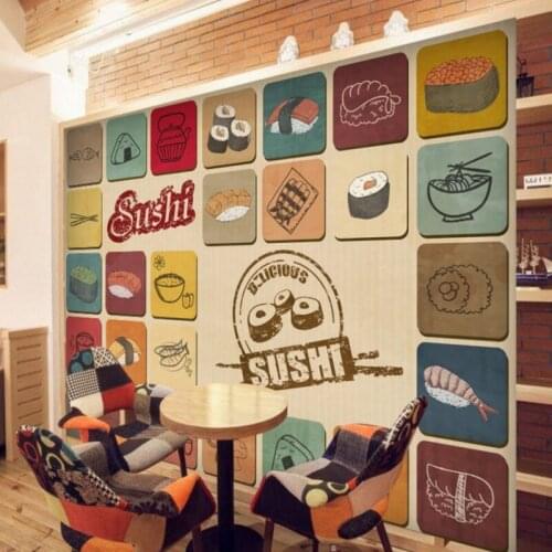 Custom 3d mural Hand painted cartoon wallpaper sushi background custom mural restaurant bar Decorative wallpaper