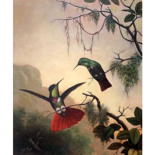 Birds Animal Painting for Office Decorative Painting Two Hooded Visorbearer Hummingbirds by Martin Johnson Heade Wall Arts