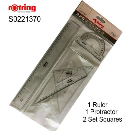 Rotring S0221370 transparent Triangular Ruler Protractor Set Square 4pcs/set