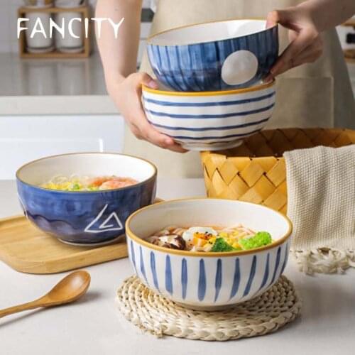 FANCITY Japanese style soup bowl large household creative personality tableware instant noodle bowl with lid for soup and soup 8