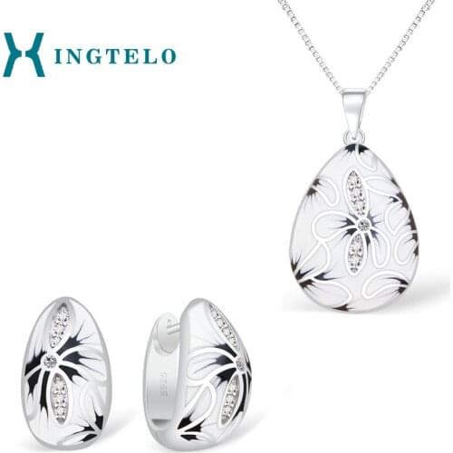 XINGTELO Bridal Pendant Earrings Chain Classic Water Drop Jewelry Stud Earrings White Enamel Pendant Wedding Accessories