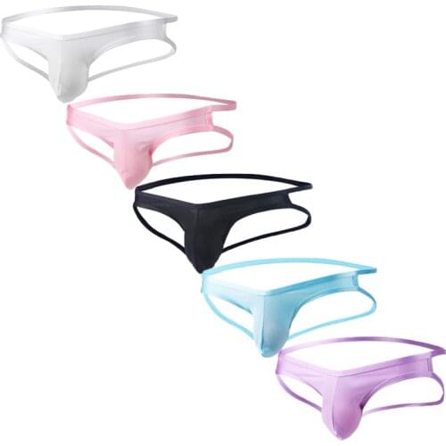 5PCS/Lots Mens Thong G-string Jockstrap Sexy Bugle Pouch Silk Underwear Open Butt Erotic Gay Panties Tanga Hombre Slip Bikini