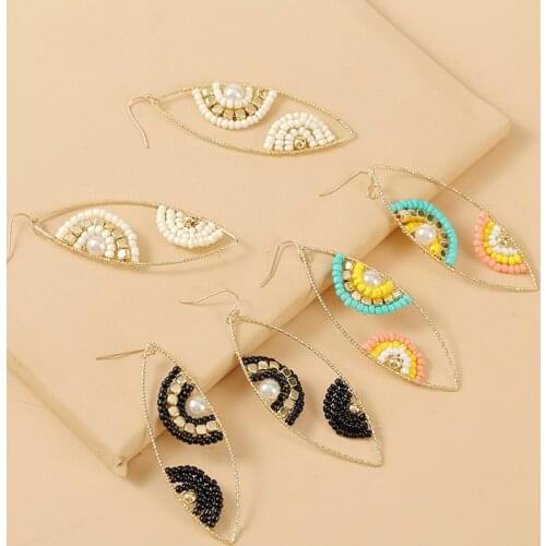 Creative geometric eyes handwoven rice bead earrings hollow beaded fashion wild color exaggerated personality temperamentjewelry