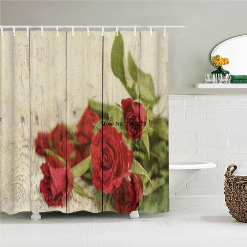 Red Rose Patterns Shower Curtain Bathroom Waterproof Polyester Flowers kiss Love 3D Printing Curtains for Bathroom Shower
