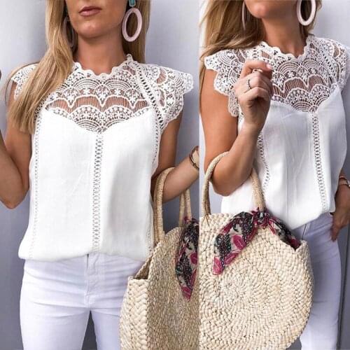 Summer 2019 Womens Tops And Blouses Lace Patchwork Sleeveless Solid Shirt Women Blouse Blusas Roupa Feminina