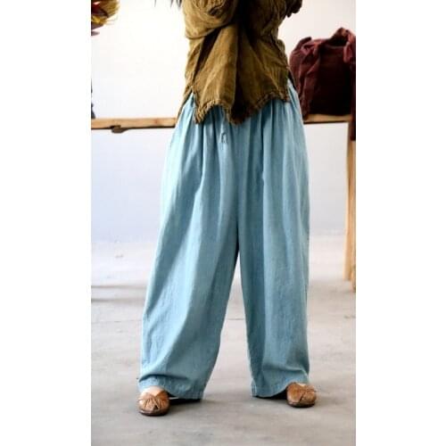 Women Loose Elastic Waist Thin Spring Summer Wide Leg Pants Ladies Vintage Plus Size Wide Leg Trousers Female 2020 Loose Pants