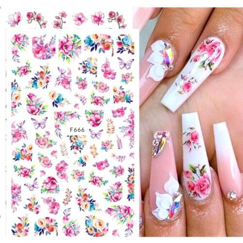 1pcs 3D Nail Stickers Flower Butterfly Leaves Sliders For Nails Art Decoration Gel Adhensive Decal Manicure Accessories LAF666