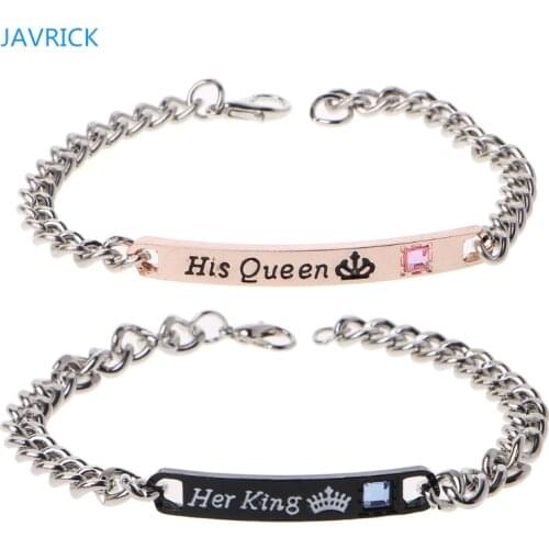 2Pcs Jewely Gift for Lovers His Queen Her King Stainless Steel Couple Bracelets