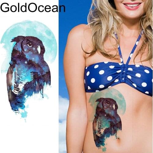 25 Designs Watercolor Galaxy Owl Eye Temporary Tattoo Sticker 21x15CM Women Summer Style Tatoo Waterproof Flash Fake Men Tattoo