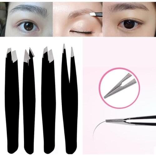 4pcs/set Stainless Steel Eyebrow Tweezers Slant Tip Precision Hair Remover Accessories Makeup Tools