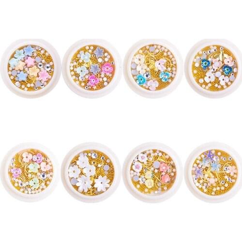 1JarMixed Floral Nail Art Manicure Crafts DIY/ Caviar beads nail decoration/Resin polymer flower Mixed micro beads metal studs,7
