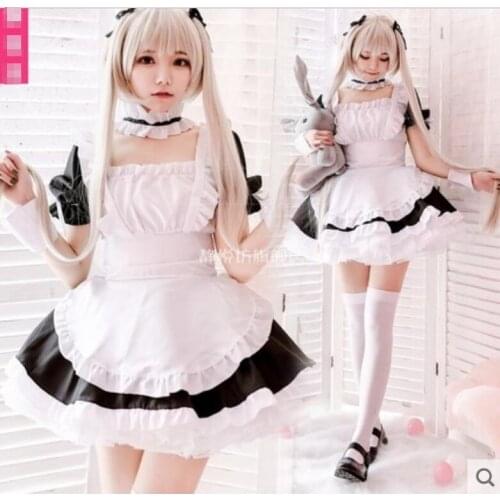 Anime Yosuga no Sora COSPLAY Kasugano Haruka COS Halloween Cosplay Lolita maid outfit dress+Apron+Sleeves+Headdress+Neckwear