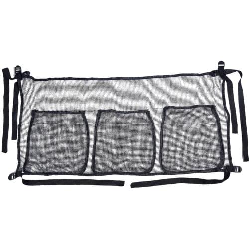 Trampoline Storage Mesh Bag with 3 Pouches 4 Bands Kids Toys Organizer for Jumping Bed Car Beach Camping Trampoline Accessories