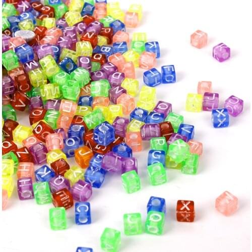 100pcs 7x6mm Square Alphabet Bead Colorful Acrylic Transparent Letter Beads For Jewelry Making DIY Bracelet Necklace Accessories