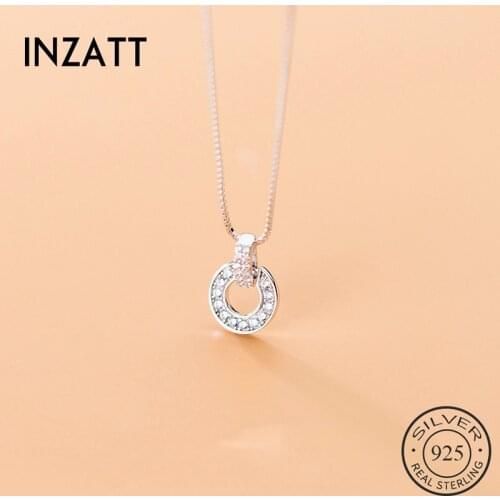 INZATT Real 925 Sterling Silver Full Zircon Round Pendant Necklace For Fashion Women Cute Fine Jewelry Geometric Accessories