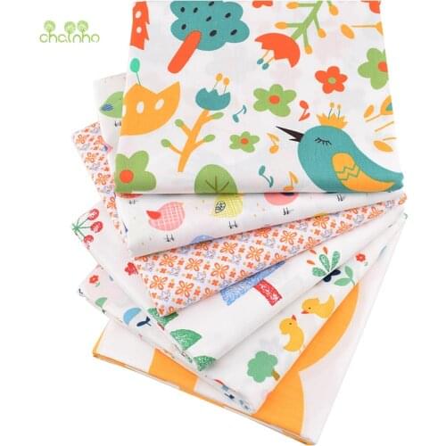 Chainho,6pcs/Lot,Crown Birds Series,Printed Twill Cotton Fabric,Patchwork Cloth,DIY Sewing&Quilting Material For Baby&Children