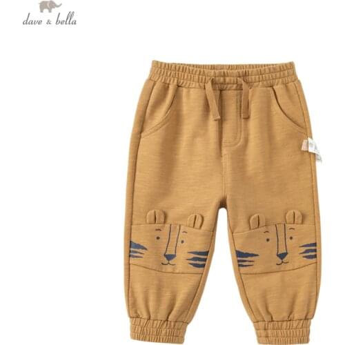 DBA18772-2 dave bella autumn baby boys fashion cartoon pockets pants children full length kids boy pants infant toddler trousers