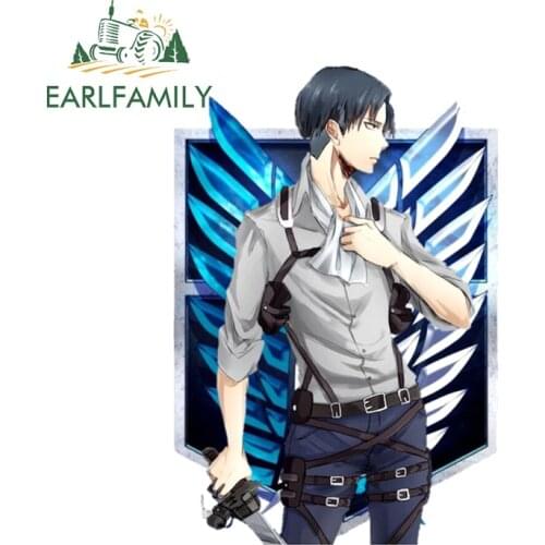 EARLFAMILY 13cm x 8.7cm For Attack on Titan Levi Ackerman Car Stickers Windshield Decal Personality Vinyl Car Wrap Campervan