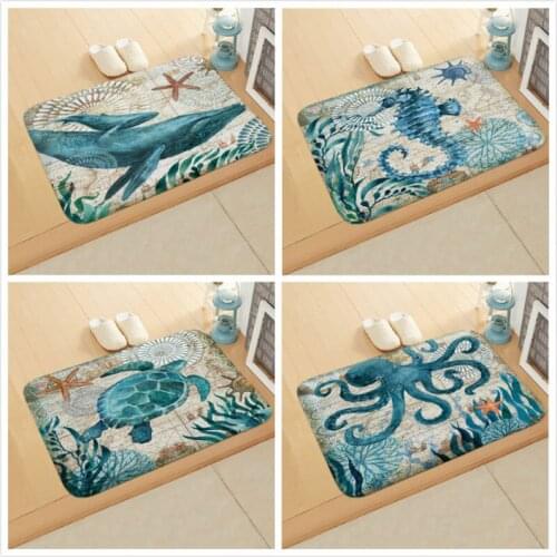 Flannel Door Mat No-Slip Floor Carpet Caroon Marine Printed Rug Doormat Living Room Bathroom Home Decoration 40*60/50*80cm 1pc