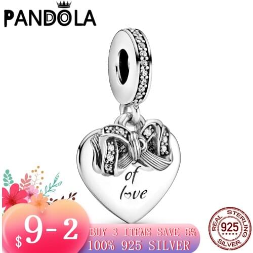 Hot 100% 925 Sterling SILVER charms Bow & Love Heart Dangle Charm fit Original Pandora Bracelet silver 925 jewelry