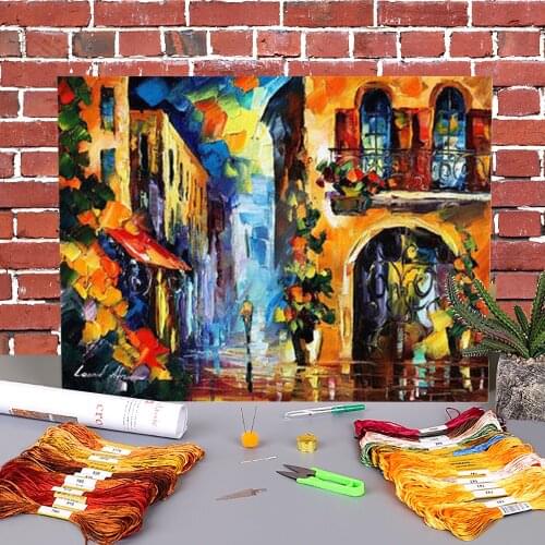 City Truth Printed Water-Soluble Canvas 11CT Cross-Stitch DIY Embroidery Kit DMC Threads Painting Knitting Hobby Sewing Floss