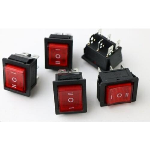 KCD4 15A 250VAC/20A 125VAC locking Red Button Light Rocker Switch 6 Pin ON-OFF-ON Rocker Power Switch Self locking