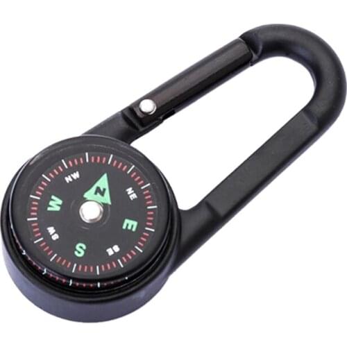 Camping Climbing Hiking 3-in-1 Compass Carabiner Thermometer Snap Hook Keychain Outdoor Survival Tools