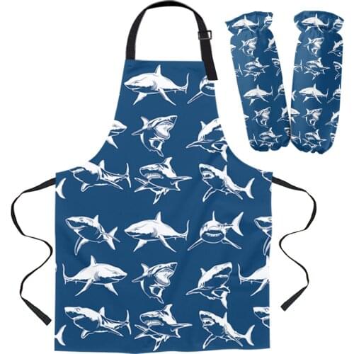 Shark Texture Simple Silhouette Kitchen Apron Baking Accessories Sleeveless Aprons for Men Women Home Cleaning Tools