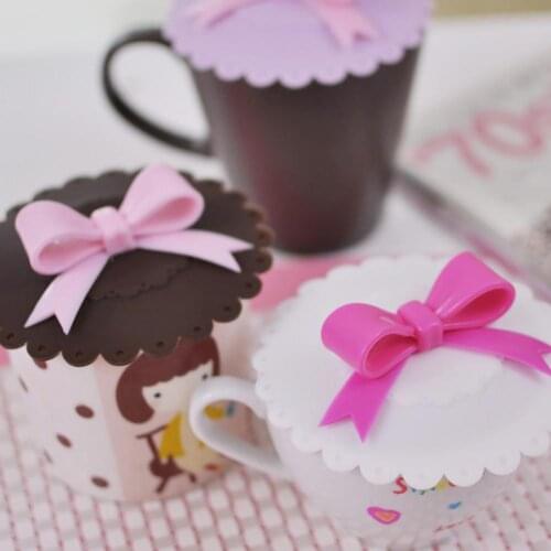 Reusable Silicone Cup Lid Anti Dust Leakage Proof Bowknot Cup Cover Heat Resistant Mug Cover Cup Accessories Kitchen Gadgets