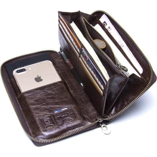 Large Capacity Men Business Office Wallets Genuine Leather Clutch Purse Card Holder Phone Bag Coin Wallet for Husband K041