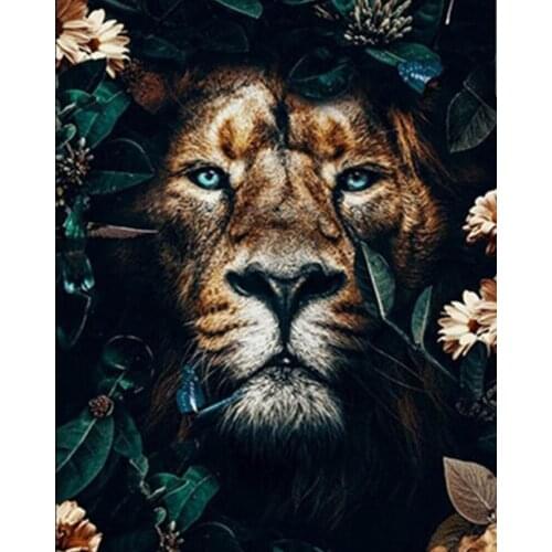 DIY Deer Lion Tiger Face Flower Diamond Painting Cross Stitch Kits Full Square Embroidery Art Animal 3D Paint By Diamond