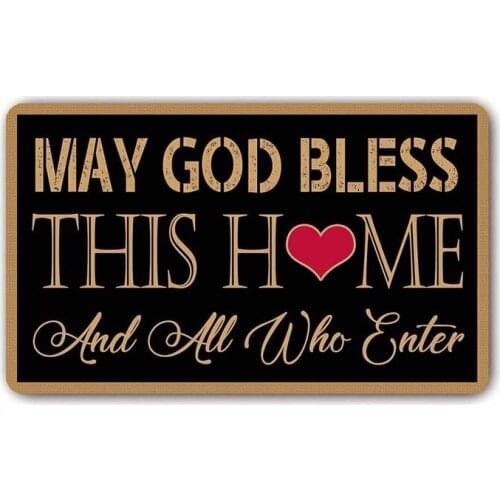 Floor Mat Funny Doormat May God Bless This Home and All Who Monogram Doormat Indoor Outdoor Rubber Welcome Mat Non-Slip Backing