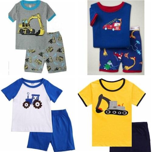 New Summer Children Boys Pajamas, 100% Cotton Short Sleeve T Shirt + Shorts Sleepwear/Clothing Sets for 2-7 Year