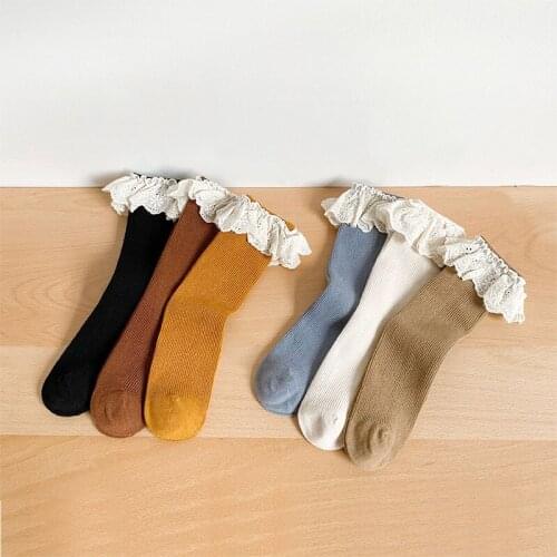 2021 Autumn New Childrens Socks Lace Girls Stockings Solid Color Straight Non-heeled Baby Pile Socks