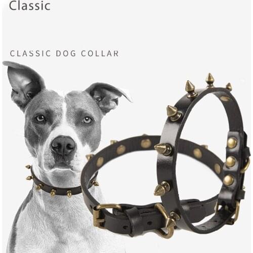 Punk Style Dog Retro Collar Rivet Pet Collar Bronze Anti-Bite Spike Neck Ring Retro PU Leather Dog Neck Ring Law Bucket Collar