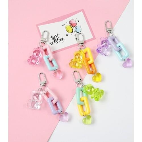 DIY Teddy Bear Candy Jelly Rubber Kids Keychain For Women Trinket Key Chains Ring Car Bag Pendent Charm Airpods Accessories D749