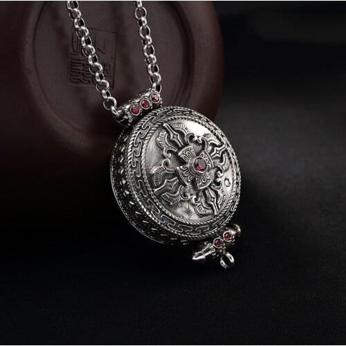 925 Sterling Thai Silver color Openable Gaudencio Box Pendants without Chains Unisex Carved Cross Vajra Buddhism Jewelry Gifts