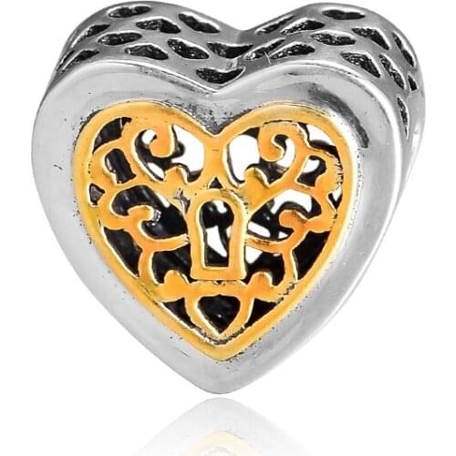 Authentic 925 Sterling Silver Locked Hearts Charm Beads Fits Original Bracelet DIY Charms for Jewelry Making