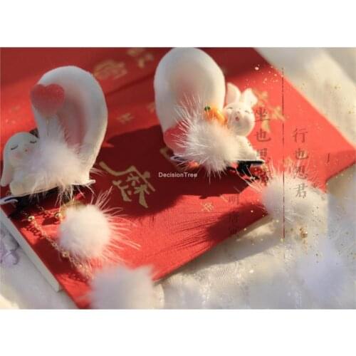 2021 vintage chinese Cute Plush Rabbit Hair Clip Girls Kids Korean Simple Princess Hair Bands Plush Rabbit Clip Hair Accessories