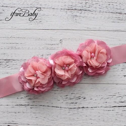 Fashion rhinestone Pattern satin fabric flower Belt girl sash waist belt