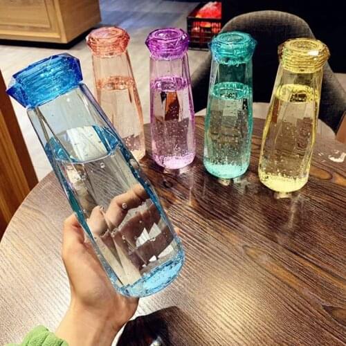 420ml Crystal Diamond Glass Water Bottle Summer Travel Cute Water Bottles Leak-Proof for Sport Gym Bottle for Water Tea Drink