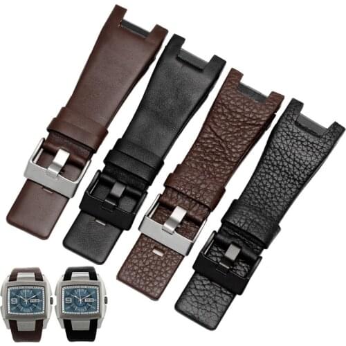 Fit Diesel DZ4246 DZ1273b Bracelet 32*17mm plain black Dark brown genuine leather steel clasp watchband strap Dedicated men