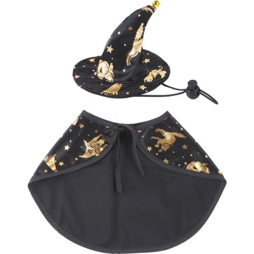 Pet Cat Shawl Clothes Halloween Printed Wizard Cloak Pets Wizard Hat Halloween Style Headwear Breathable Cosplay Props for Party