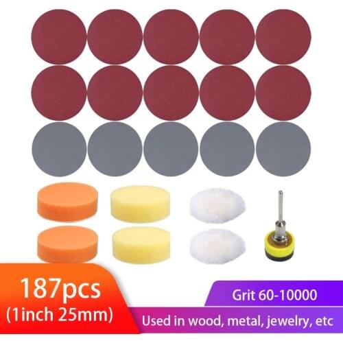 187pcs 1Inch Sanding Disc Wet Dry Sanding Pads with Backer Plate 1/8" Shank and Soft Foam Buffering Pad 60 to 10000 Grits