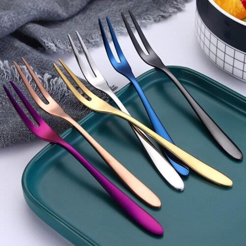 6pcs Two-tine Fork Fruit Fork set Stainless Steel Tableware Multiple Use Snack Cake Dessert Forks Cafeteria Home Flatware