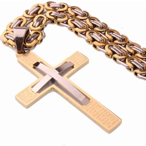 Top Quality Stainless Steel Pendant Necklace Knight Cross Gold Silver Color Strong Byzantine Chain Mens Fashion Jewelry Fathers