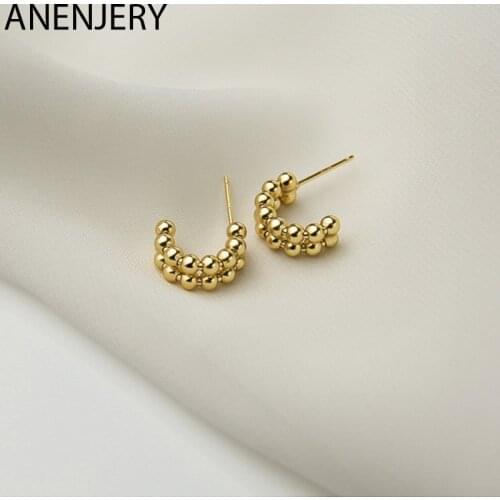 ANENJERY 925 Sterling Silver C-shaped Double-layer Beaded Earrings For Women High-end French Earrings oorbellen S-E482