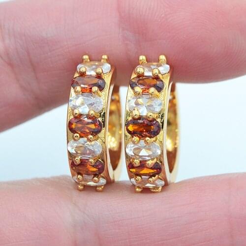 Gold Color Women Fashion White Red Cubic Zirconia CZ Huggie Hoop Earrings Jewelry