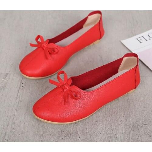 High quality ladies flat casual shoes solid color simple wild bow design spring autumn must-have Basic loafers women W38-32