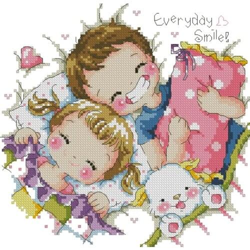 Gold Collection Lovely Counted Cross Stitch Kit Everyday Smile Boy and Girl Love Korean Cuties SO